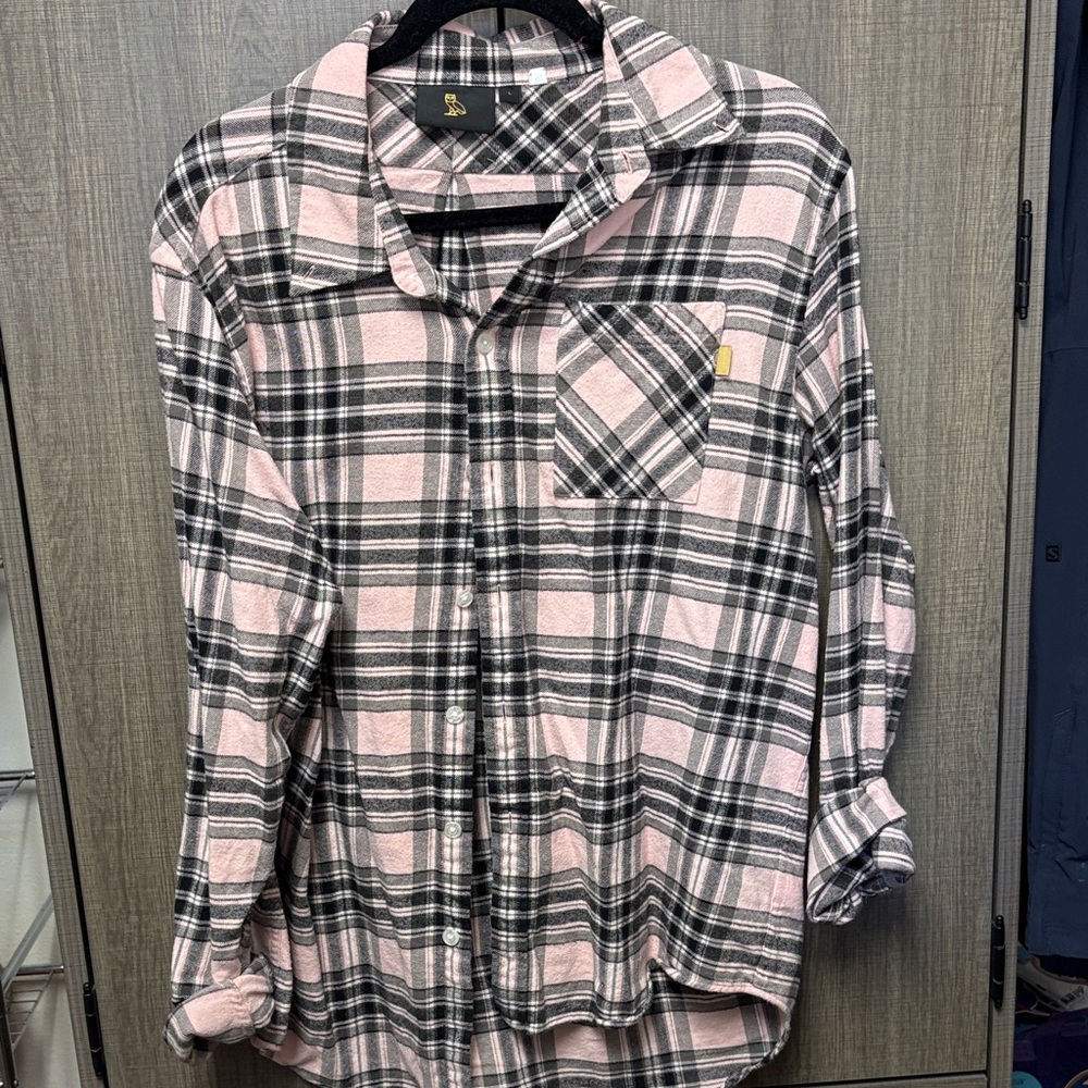 OVO Pink and Black Plaid Button-Up Shirt